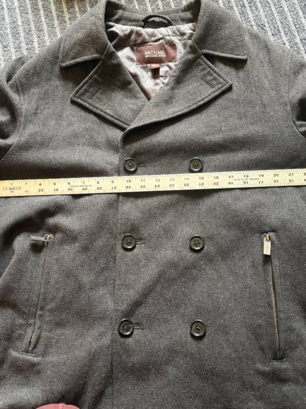 MICHAEL Michael Kors Wool-Blend Double-Breasted Peacoat Charcoal Size Large - Picture 8 of 10